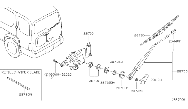 2002 Nissan Xterra Drive Assembly-Rear Window WIPER Diagram for 28700-7Z000