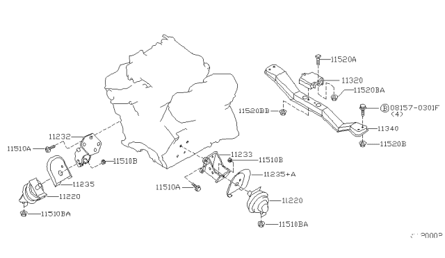 2000 Nissan Xterra Engine & Transmission Mounting Diagram 2