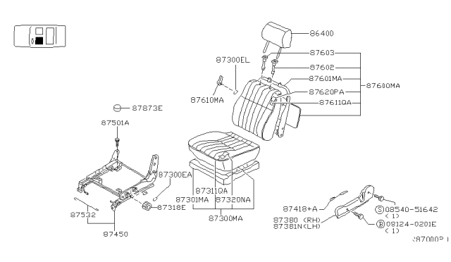 2003 Nissan Xterra Lever-Front Seat Back Diagram for 87610-2Z601