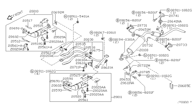 2003 Nissan Xterra Exhaust Tube & Muffler - Diagram 3