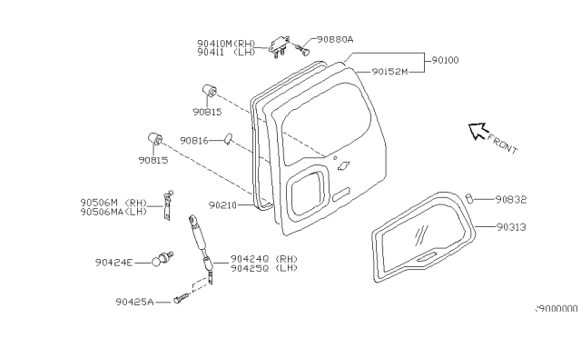 2000 Nissan Xterra Back Door Diagram for K0100-7Z035