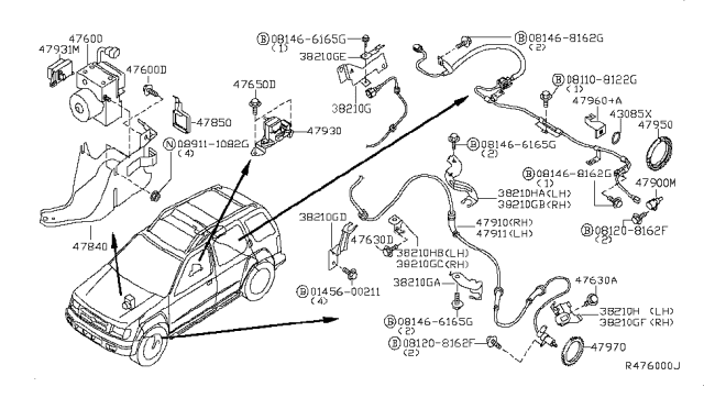 2003 Nissan Xterra Anti Skid Actuator Assembly Diagram for 47660-2Z805