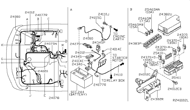 2004 Nissan Xterra Cable Assy-Battery To Starter Motor Diagram for 24110-4S100