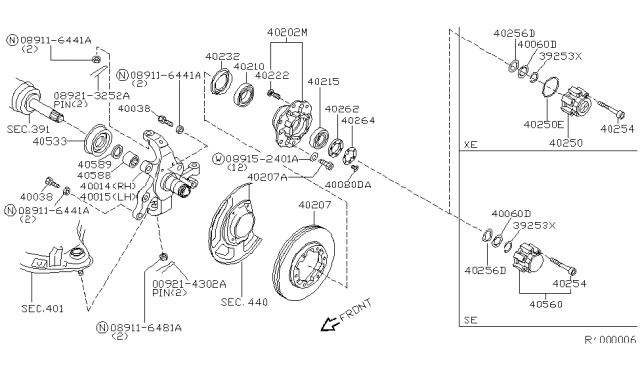 2000 Nissan Xterra Spindle-KNUCKLE,LH Diagram for 40015-7Z300