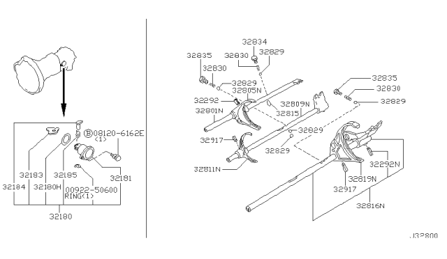 2001 Nissan Xterra Rod-Fork,3RD & 4TH Diagram for 32808-03U00
