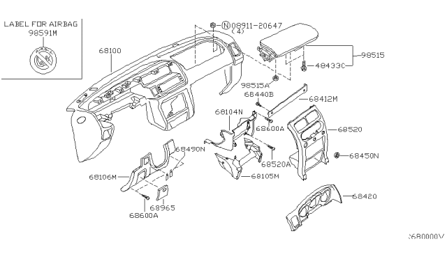 2002 Nissan Xterra Cover-Instrument Lower,Center Diagram for 68105-8Z801