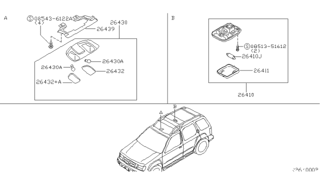 2002 Nissan Xterra Lamp Assembly-Room Diagram for 26410-7Z001