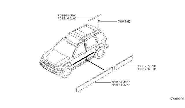 2000 Nissan Xterra Moulding-Roof Drip,LH Diagram for 73853-7Z000