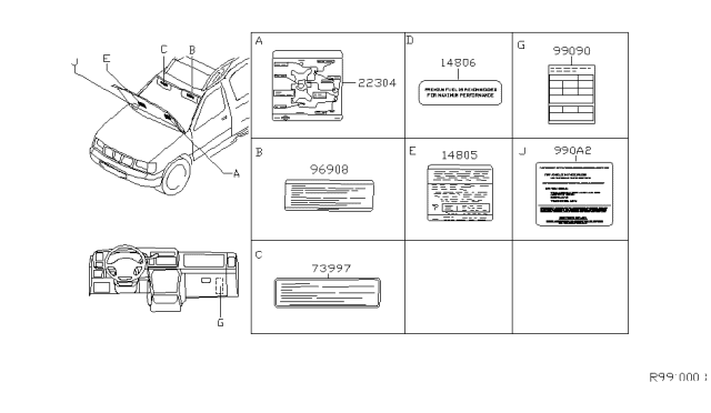 2004 Nissan Xterra Label-Parts Content Diagram for 990A2-2Z604