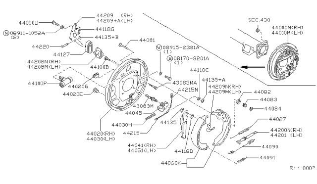 2002 Nissan Xterra Brake Assy-Drum,Rear LH Diagram for 44010-7Z000
