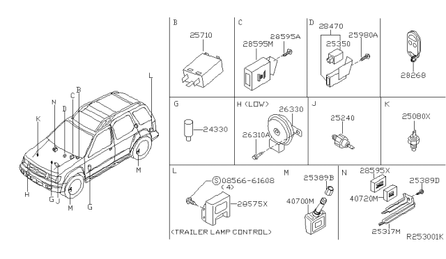 2002 Nissan Xterra Switch Assembly-Remote Diagram for 28268-7Z460