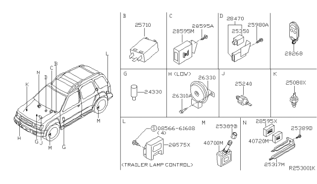 2002 Nissan Xterra Flasher Unit Diagram for 25731-1M200