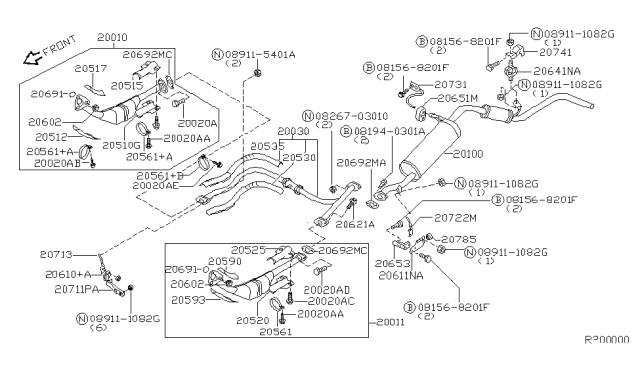 2000 Nissan Xterra Exhaust Tube & Muffler Diagram 1