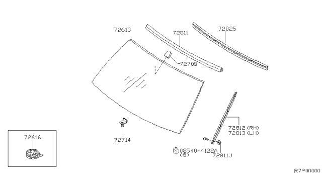 2000 Nissan Xterra Windshield Glass Diagram for 72700-7Z400