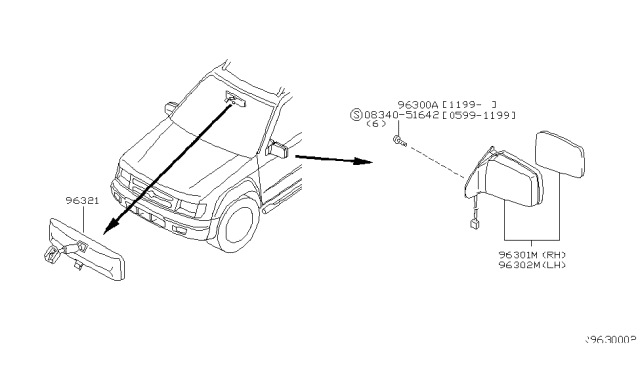 2003 Nissan Xterra Mirror-Door RH Diagram for 96301-ZD000