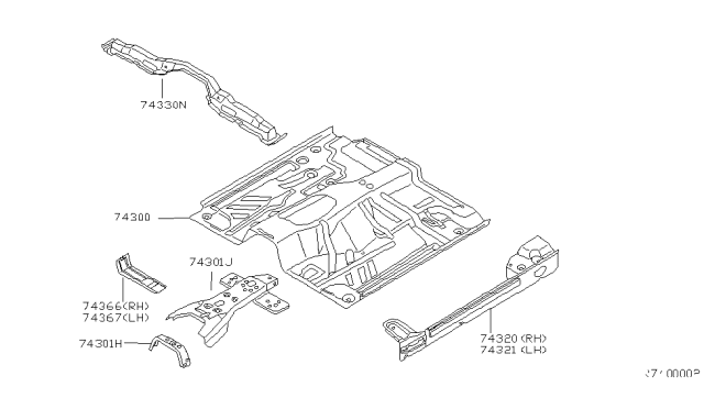 2000 Nissan Xterra Floor-Front Diagram for 74312-7Z030