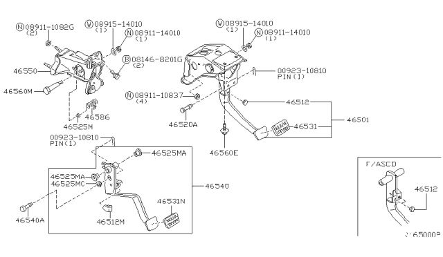 2001 Nissan Xterra Brake & Clutch Pedal Diagram 1