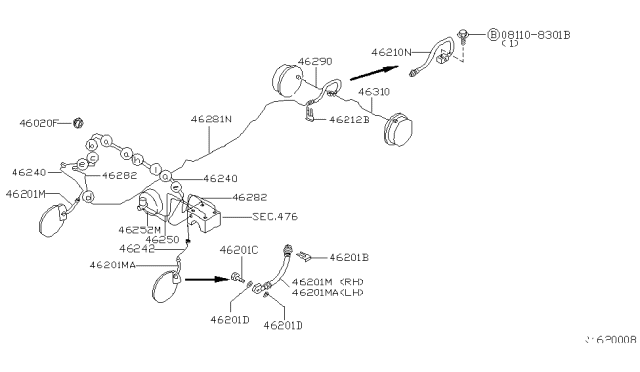 2000 Nissan Xterra Brake Piping & Control Diagram 4