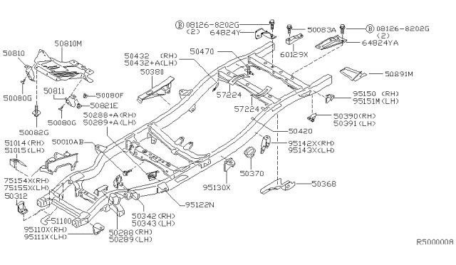 2001 Nissan Xterra Bracket Cab Mounting, 4TH LH Diagram for 95143-7Z030