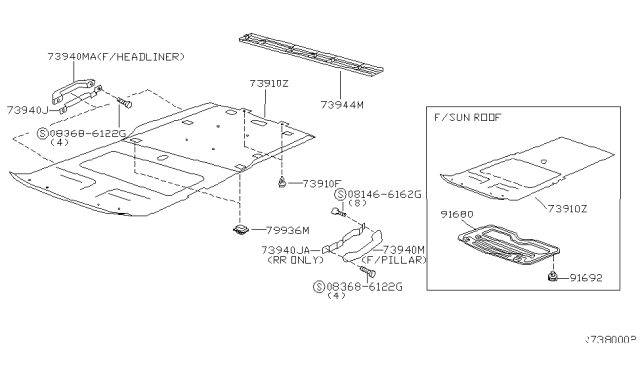 2000 Nissan Xterra Shade Assy-Sunroof Diagram for 91686-7Z000