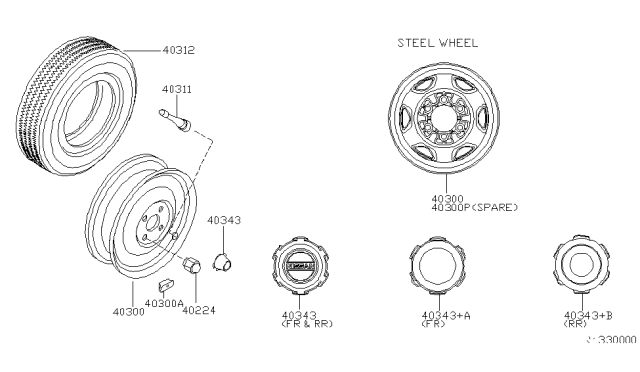 2001 Nissan Xterra Disc Wheel Ornament Diagram for 40343-7B400