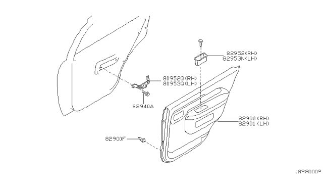 2000 Nissan Xterra Finisher-Pull Handle,LH Diagram for 82953-7Z000