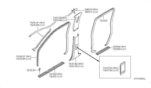 2002 Nissan Xterra Garnish Assy-Front Pillar,LH Diagram for 76912-7Z001