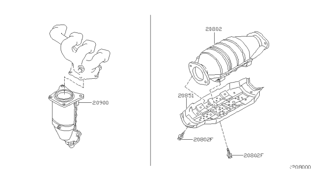 2001 Nissan Xterra Three Way Catalytic Converter Diagram for 20802-3S625