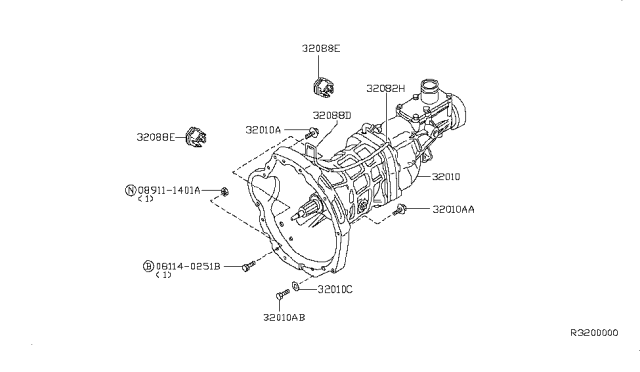 2000 Nissan Xterra Manual Transmission, Transaxle & Fitting Diagram 3