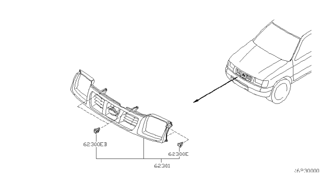 2001 Nissan Xterra Grille Radiator Diagram for 62310-7Z800