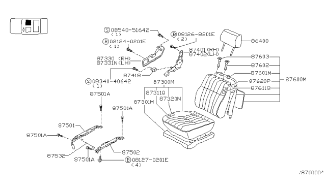 2001 Nissan Xterra Finisher-Cushion,Front Seat Inner RH Diagram for 87331-7Z801