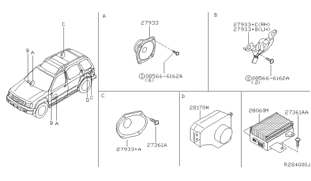 2003 Nissan Xterra Subwoofer Box Diagram for 28170-2Z700