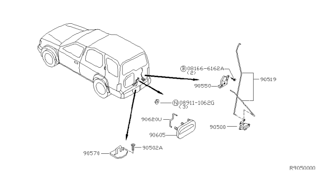 2000 Nissan Xterra Rod-Actuator Diagram for 90557-7Z000