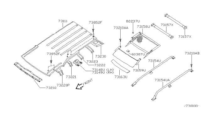 2000 Nissan Xterra Roof Panel & Fitting Diagram 1
