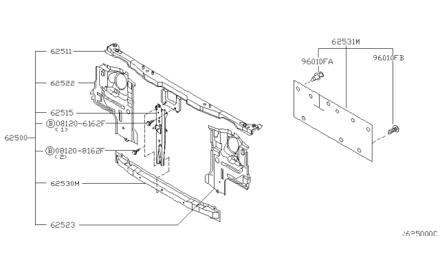 2003 Nissan Xterra Support Assembly - Radiator Core Diagram for 62500-2Z630