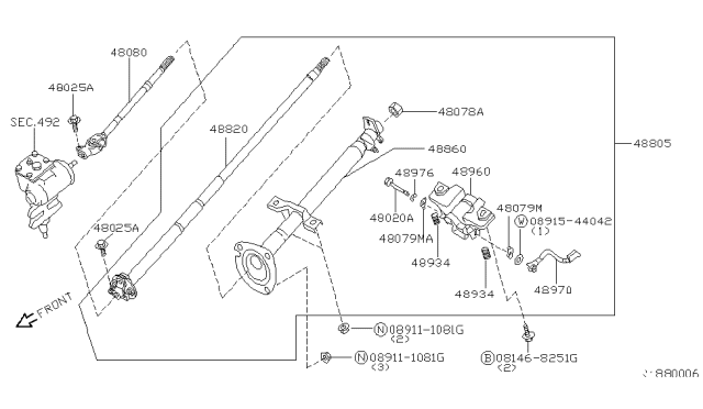 2001 Nissan Xterra Joint-Steering Lower Diagram for 48080-8Z011
