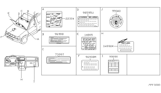 2001 Nissan Xterra Label Caution SUNROOF Diagram for 91880-7Z800