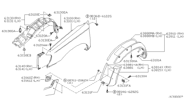 2002 Nissan Xterra Front Fender & Fitting Diagram 1