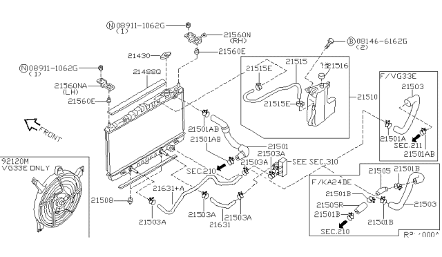 2002 Nissan Xterra Radiator,Shroud & Inverter Cooling Diagram 3