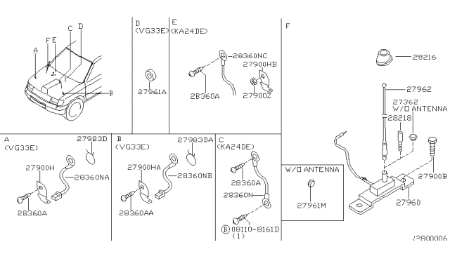 2000 Nissan Xterra Antenna Mast Hole Mask Diagram for 28229-3S500