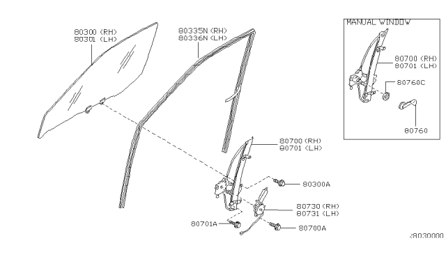 2002 Nissan Xterra Front Door Window & Regulator Diagram