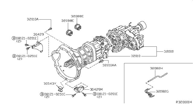 2000 Nissan Xterra Manual Transmission Assembly Diagram for 320A0-4S100