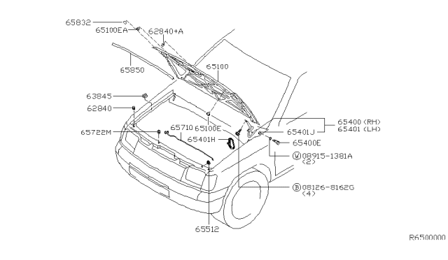 2000 Nissan Xterra Hood Assembly Diagram for F5100-8B430