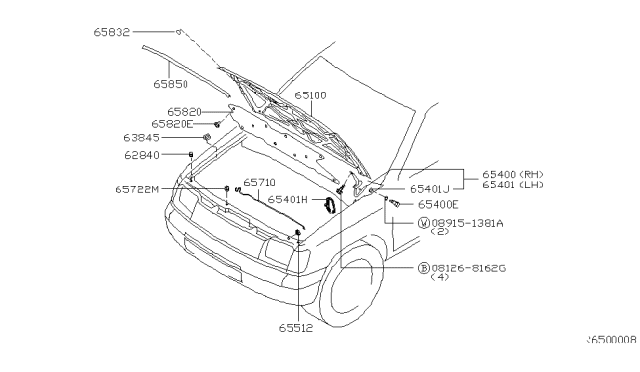 2001 Nissan Xterra Hood Panel,Hinge & Fitting Diagram 2