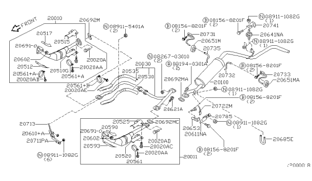 2002 Nissan Xterra Exhaust, Main Muffler Assembly Diagram for 20100-2Z700