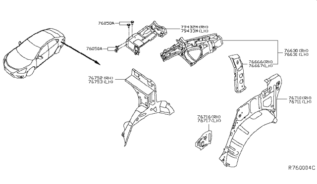 2017 Nissan Sentra Reinforce - Rear Pillar, Inner RH Diagram for G6666-3SGMA