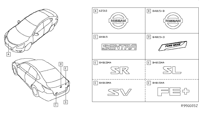 2016 Nissan Sentra Emblem & Name Label Diagram 1