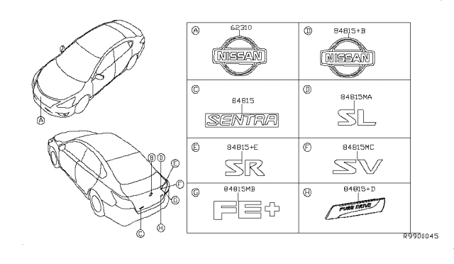 2014 Nissan Sentra Rear Emblem Diagram for 84890-3RA0A