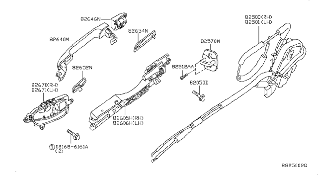 2013 Nissan Sentra Rear Door Lock & Handle Diagram