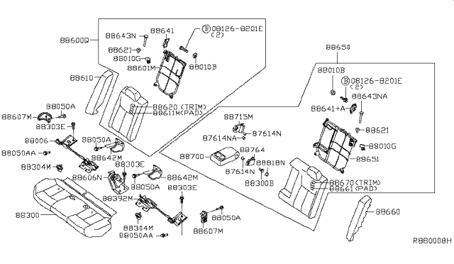 2015 Nissan Sentra Rear Seat Armrest Assembly Diagram for 88700-3SB0B